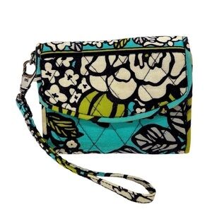Vera Bradley Phone Holder Wristlet Island Blooms Aqua/N. Green/Black/White GUC